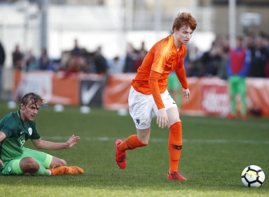 Van den berg in action for the Netherlands U19s.