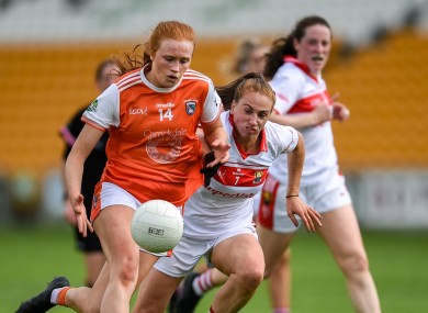 Blaithin Mackin of Armagh in action against Ashling Hutchings of Cork.