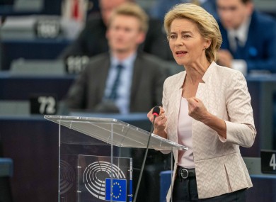 Ursula von der Leyen addressing European parliamentarians