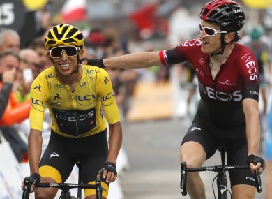 22-year-old Egan Bernal in action alongside Geraint Thomas.