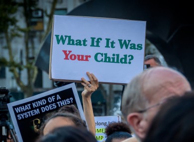 Thousands of people took to the streets at Foley Square, across from the Immigration and Customs Enforcement (ICE) New York's office, to protest US detention camps, on 12 July 2019.