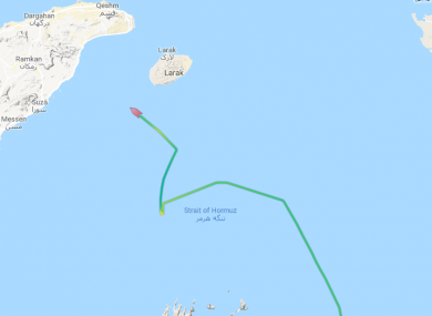 A track of the ship's course from MarineTraffic.com