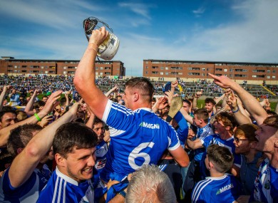 Ryan Mullaney celebrates with supporters after the game.