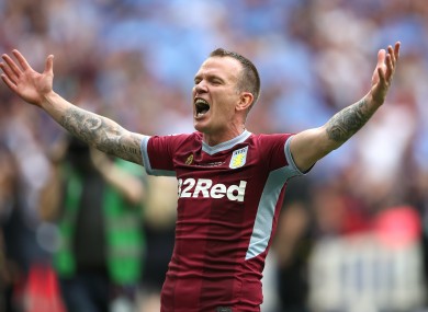 Glenn Whelan celebrates after Aston Villa's victory against Derby County in the Championship play-off final.
