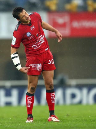 Trinh-Duc watches an attempt on goal in Toulon colours last December.