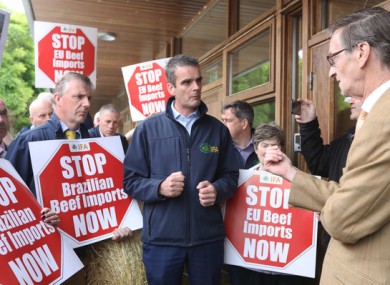 Irish Farmers Association President Joe Healy joins protesters last month.