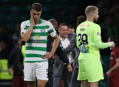 Jozo Simunovic reacts after Celtic lose to CFR Cluj
