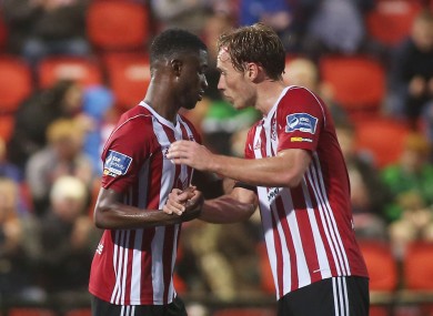 Junior Ogedi-Uzokwe (left) was on target for Derry.