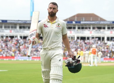 Matthew Wade raises his bat at Edgbaston