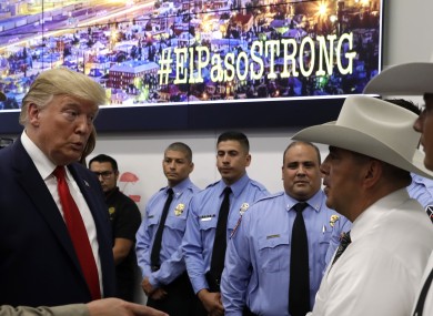 US President Donald Trump speaks to first responders in El Paso yesterday.