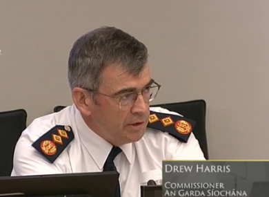 Garda Commissioner Drew Harris at the Oireachtas Justice Committee today.