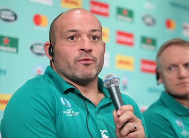 Ireland's captain Rory Best and head coach Joe Schmidt at a press conference in Japan.