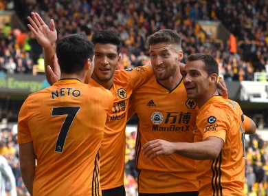 Wolverhampton Wanderers' Matt Doherty (second right) celebrates scoring.