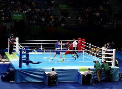 A general view of Joe Ward's bout with Carlos Mina at the 2016 Olympics.