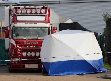 The lorry behind a police cordon at the Waterglade Industrial Park.
