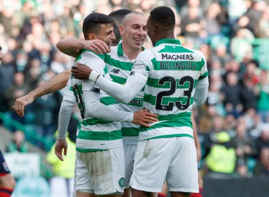 Celtic's Mohamed Elyounoussi celebrates scoring his side's sixth goal.