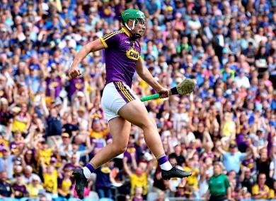 Wexford's Conor McDonald celebrates scoring a goal against Tipperary in the All-Ireland semi-final.