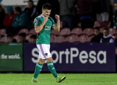 Cork City's Daire O'Connor celebrates scoring a goal.