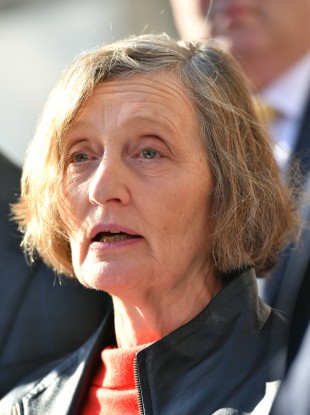 Geraldine Finucane speaking to reporters outside the Supreme Court in London in February.