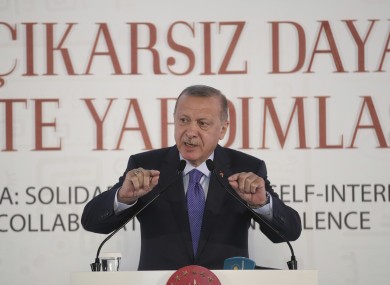 Turkish President Recep Tayyip Erdogan addresses an African Muslim Religious Leaders Summit, in Istanbul, today.
