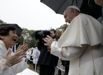 Pope Francis at the Atomic Bomb Hypocenter Park today in Japan.