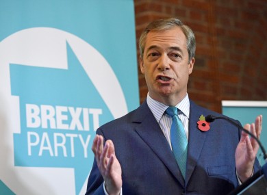 Nigel Farage at the Brexit Party's General Election campaign launch at the Emmanuel Centre in Westminster.