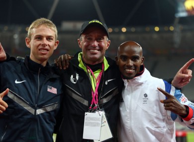 Mo Farah (right) with Alberto Salazar (centre) and Galen Rupp (left) at the 2012 London Olympics.