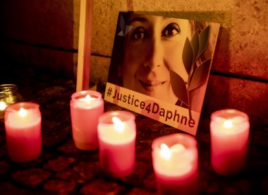 A vigil in front of the Maltese embassy on the second anniversary of journalist Daphne Caruana Galizia's murder in October this year.