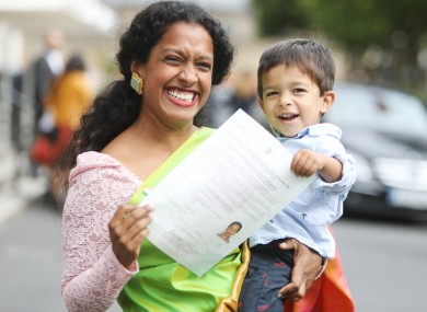 Joanna Dukkipati and her son Ethan Dukkipati McCarty, from India, at a citizenship ceremony held at the National Concert Hall in Dublin in September 2018.
