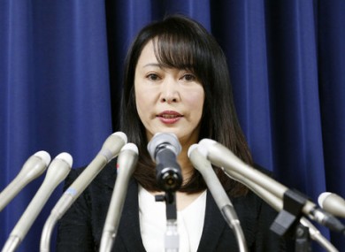 Japan's Minister of Justice Masako Mori speaks at a press conference for today's execution.