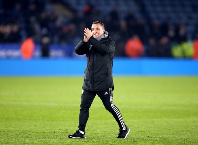 Rodgers applauding fans after yesterday's win over Everton.