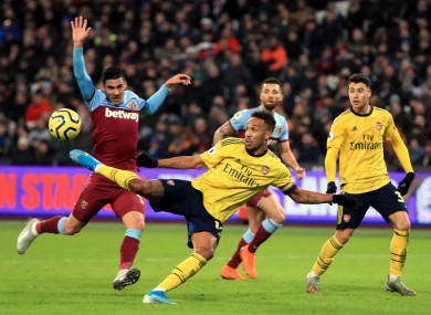 Pierre-Emerick Aubameyang scoring a goal for Arsenal.