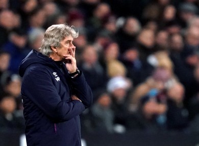 Manuel Pellegrini watches on during West Ham's 2-1 defeat to Leicester.