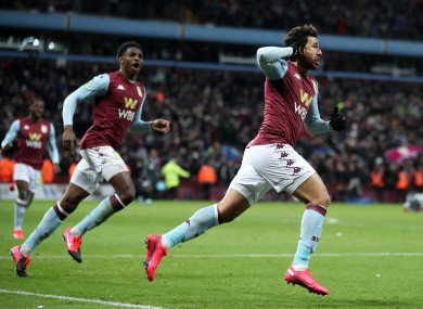 Trezeguet celebrates scoring the winner for Aston Villa.
