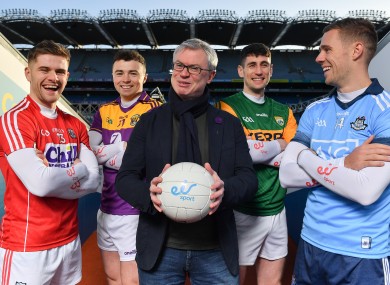Alan Cadogan, Rory O'Connor, Joe Brolly, Paul Geaney and Paul Mannion at today's eir Sport launch.