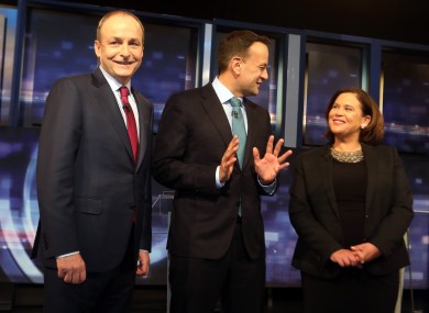 Micheál Martin, Leo Varadkar and Mary Lou McDonald ahead of the RTÉ Prime Time debate last week.
