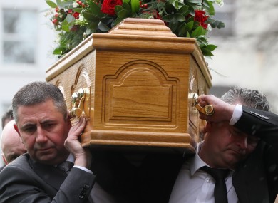 The coffin arriving at St Patrick's Church in Coleraine.