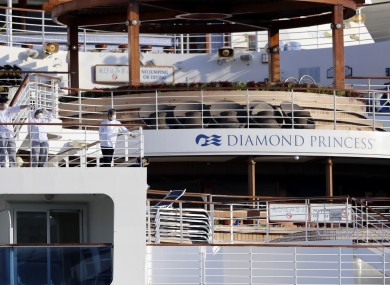 Crews on the deck of the quarantined Diamond Princess cruise ship earlier this month.
