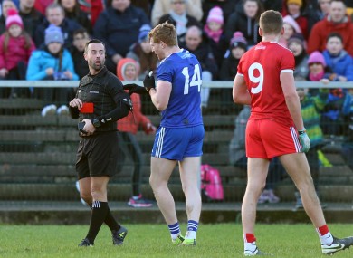 Kieran Hughes misses out for Monaghan tomorrow following his red card against Tyrone last weekend.