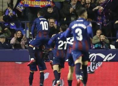 Levante celebrate the winning goal from Jose Luis Morales