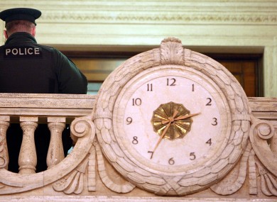 A clock in the great hall at Stormont in Belfast