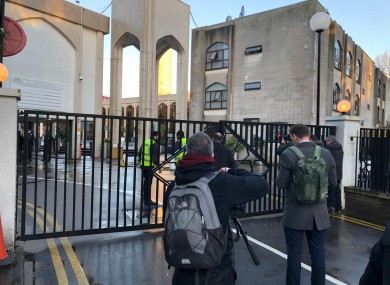 The scene outside London Central Mosque in Regent's Park, where police have arrested a man on suspicion of attempted murder.