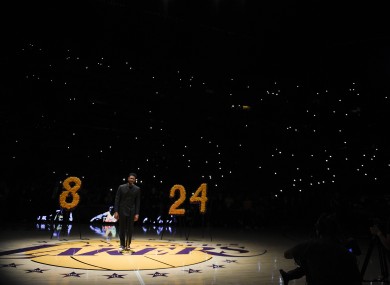 Singer Usher performs during a memorial for Kobe Bryant.