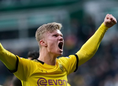 Dortmund's Erling Haaland celebrates his goal.