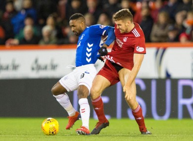 Aberdeen's Tommie Hoban (right) tangling with Jermain Defoe of Rangers during a Scottish Premiership game last season.