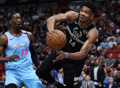 Bucks star Giannis Antetokounmpo in action against Bam Adebayo.