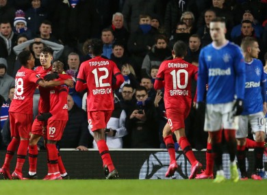 Bayer Leverkusen's Kai Hevertz celebrates scoring his side's first goal of the game.