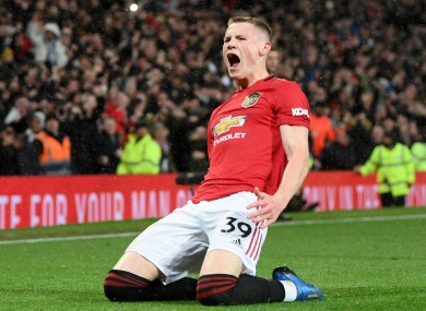 Scott McTominay celebrates his late goal against Manchester City.