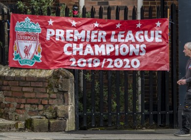 A banner proclaiming Liverpool as the Premier League champions.