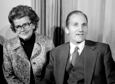 Elizabeth Herrema with her husband Tiede at a press conference in Dublin after his release by kidnappers.